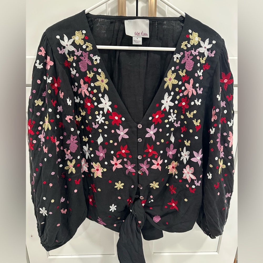 Chloe Oliver Embroidered‎ Long Sleeve Blouse Sz S